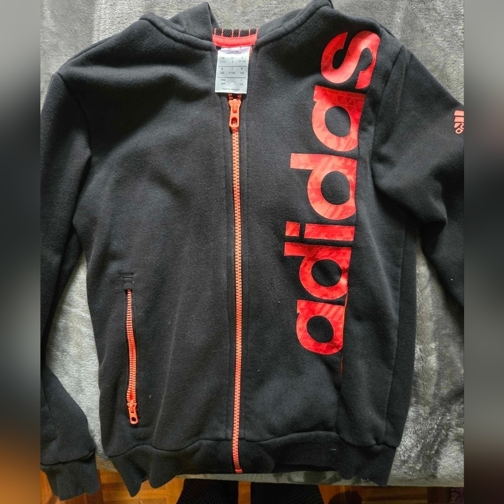 Adidas Kids Cotton Black and Red Jacket Size 9-10 Fits Like 7-8